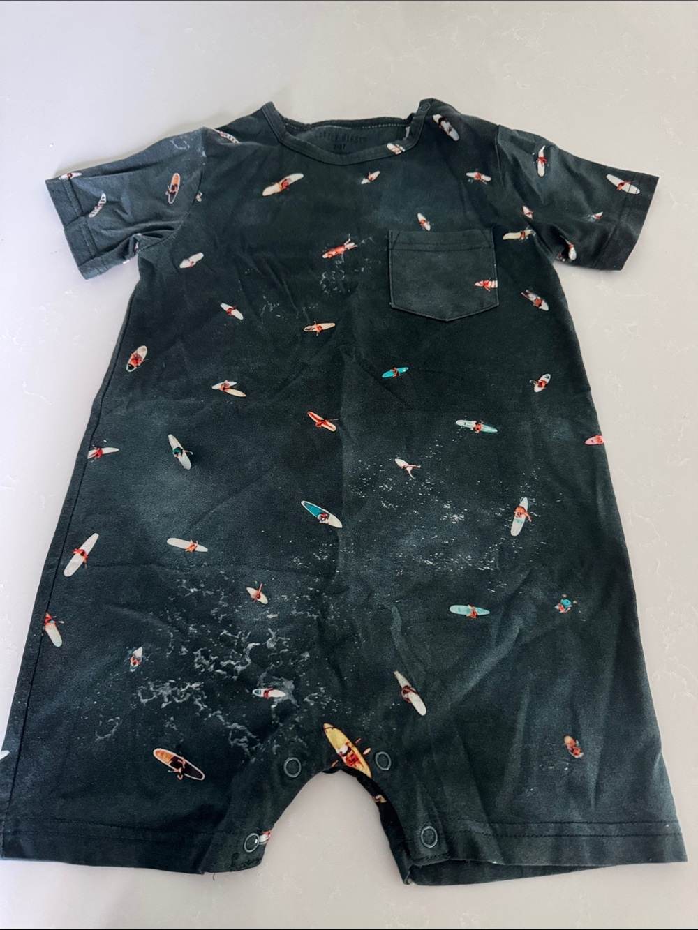 Little Bipsy Black Surfboard Print One-Piece Romper